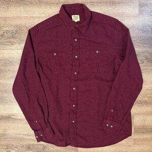 True Craft Casual Button Down Mens Large Red Plaid Rugged Flannel Shirt